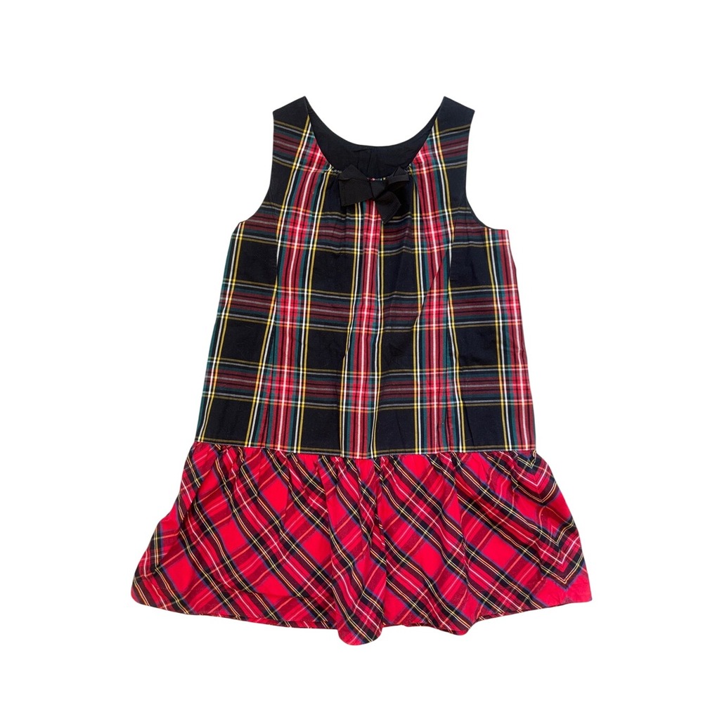 Girls Sz 8 Red Black Plaid Tank Dress Bow Christmas holiday winter patchwork